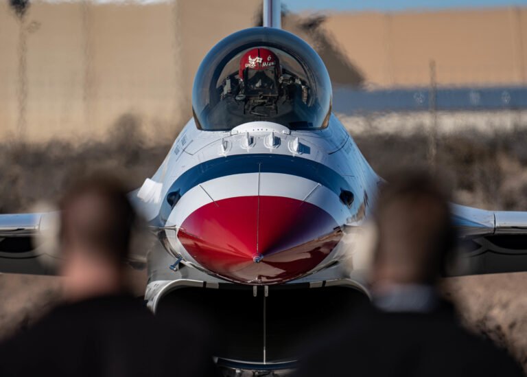 The United States Air Force Air Demonstration Squadron "Thunderbirds" practice during the team's inaugural winter training trip January 9 - 20, 2023 at Spaceport America, New Mexico. 2023 marks the team's 70th anniversary and this trip allows them to put to use, seven decades of airshow experience and best practices in preparation for the upcoming season. (U.S. Air Force photo by Tech. Sgt. Nicolas Myers)