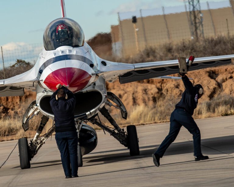 The United States Air Force Air Demonstration Squadron "Thunderbirds" practice during the team's inaugural winter training trip January 9 - 20, 2023 at Spaceport America, New Mexico. 2023 marks the team's 70th anniversary and this trip allows them to put to use, seven decades of airshow experience and best practices in preparation for the upcoming season. (U.S. Air Force photo by Staff. Sgt. Brianna Mendenhall)